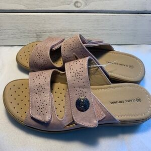 Classic Editions Comfort‎ Sandals Pink Adjustable Velcro Slides Women Size 8